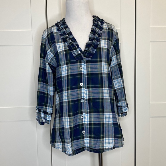 Alicia Bell Tops - Alicia Bell Fine Garments Plaid Button Down Blouse Ruffle 8